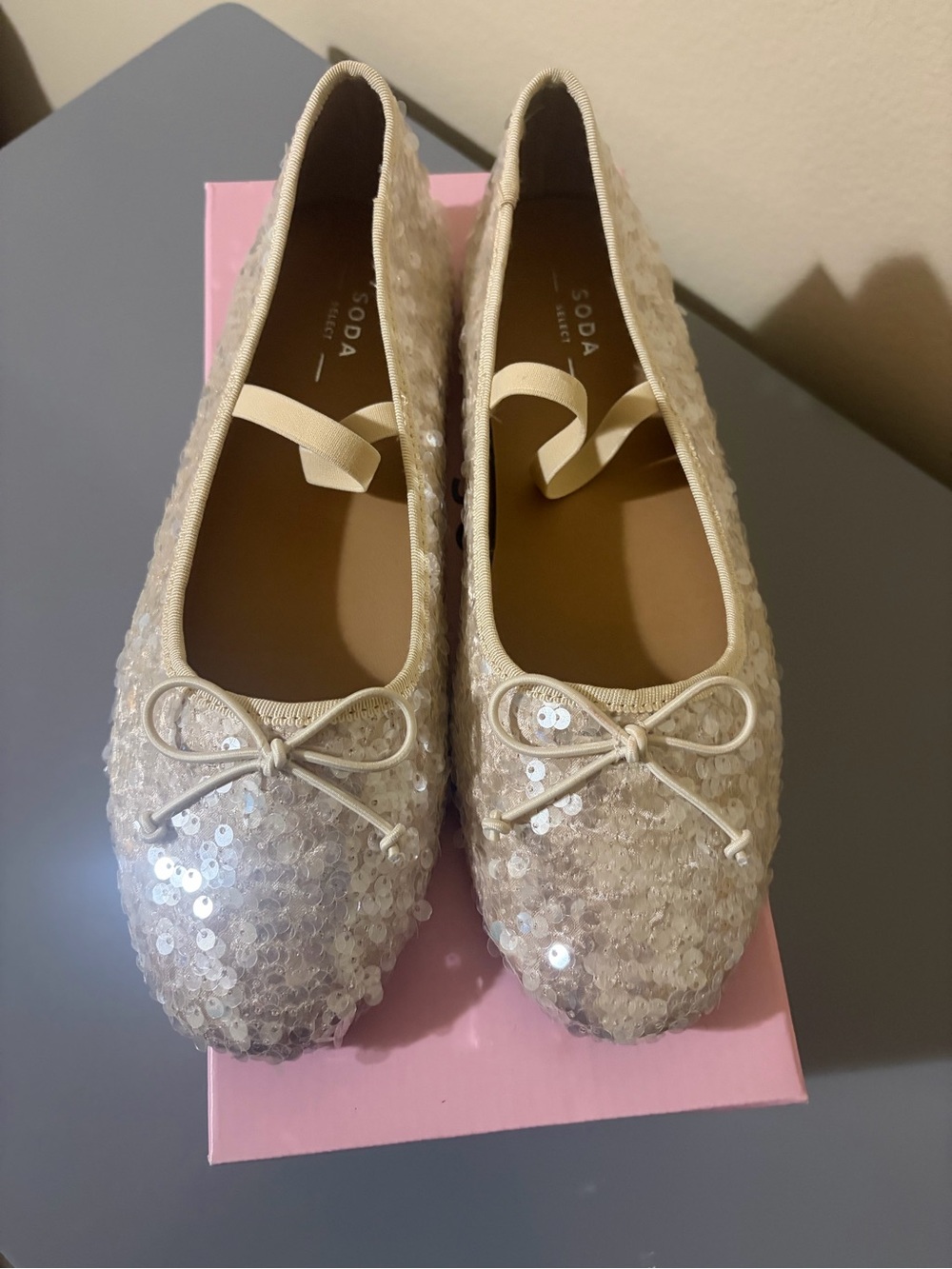 Soda Sequin Ballet Flats in Champagne Beige